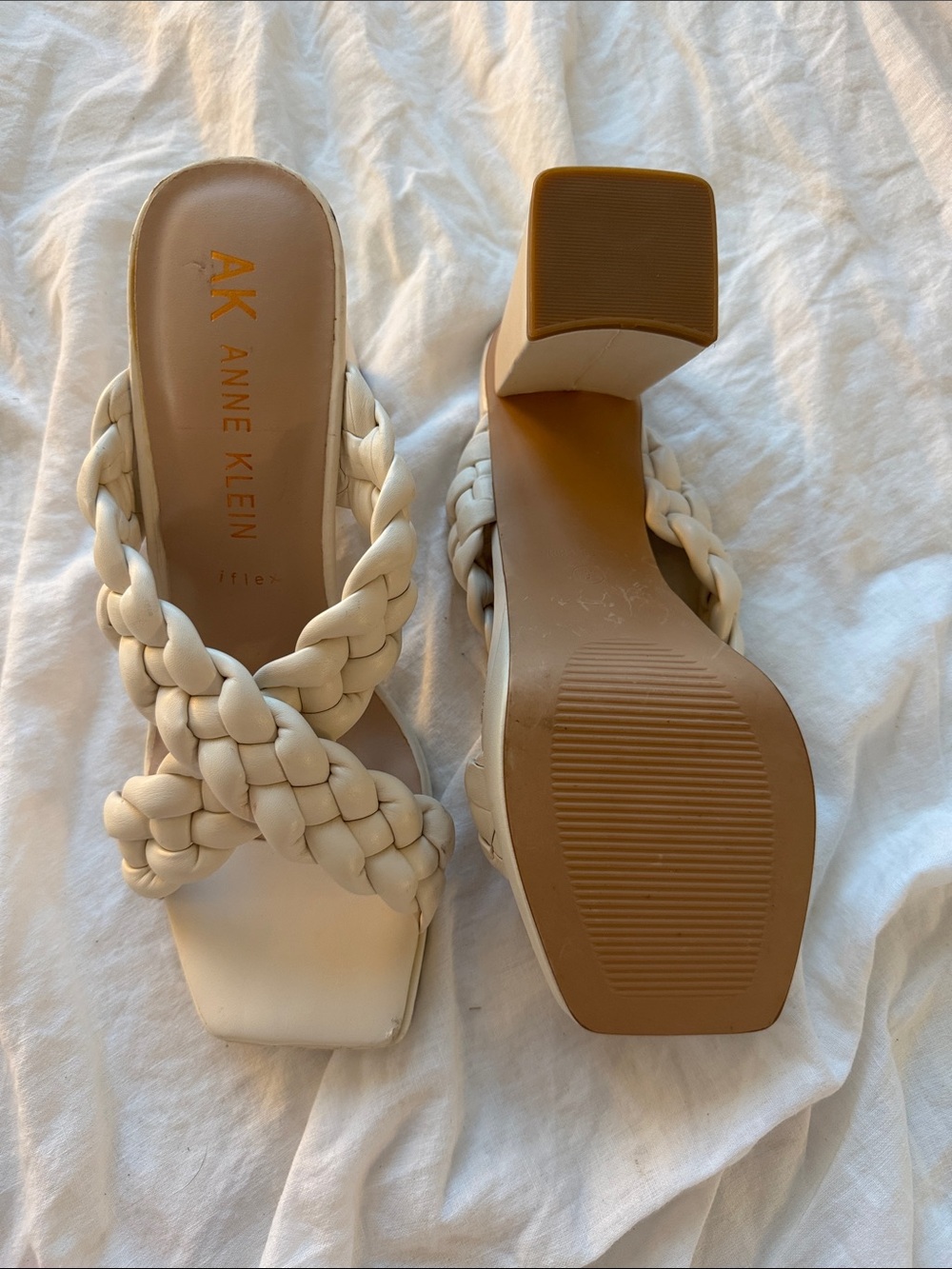 Anne Klein White Braided Block Platform Heels Size 9.5